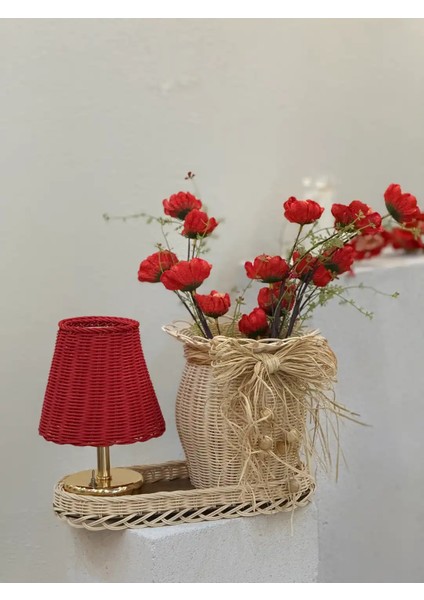 4'lü Rattan Kırmızı Gelincik Vazo Set indirimleri