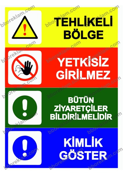Tehlikeli Bölge/yetkisiz Girilmez/bütün Ziyaretçiler Bildirilmelidir/kimlik Göster Uyarı Levhası