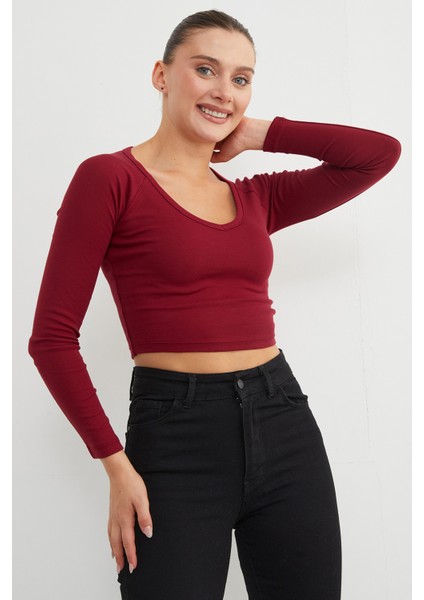 V Yaka Uzun Kol Crop Bluz modelleri