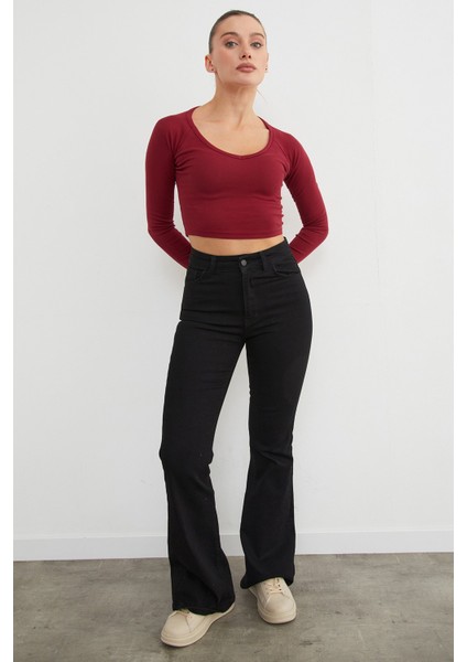 V Yaka Uzun Kol Crop Bluz fırsatları