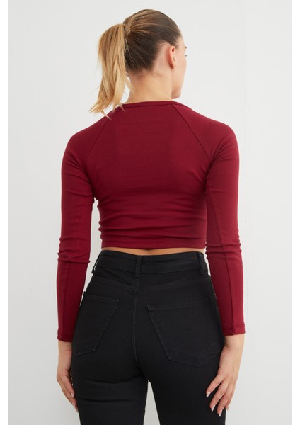 V Yaka Uzun Kol Crop Bluz indirimleri