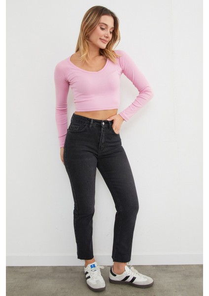 V Yaka Uzun Kol Crop Bluz modelleri