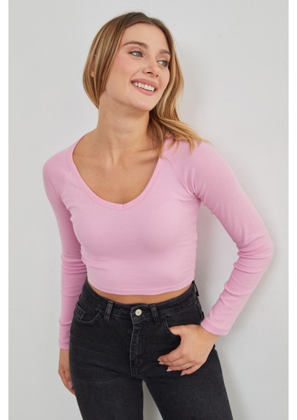 V Yaka Uzun Kol Crop Bluz