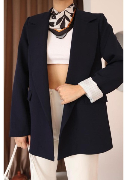 Çizgili Astar Detaylı Oversize Lacivert Blazer Ceket fiyatları