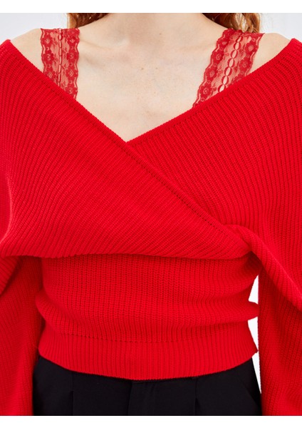 Yeni Sezon Kruvaze Yaka Kadın Triko Kazak modelleri