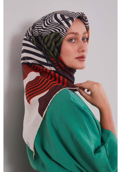 Krem Hologram Desen Pamuk Eşarp