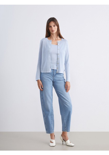 Yeni Sezon Bisiklet Yaka Ajurlu Kadın Triko Hırka