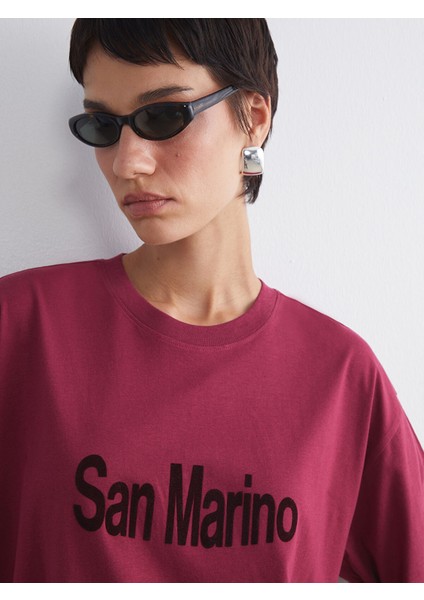 Yeni Sezon San Marino Baskılı Oversize Kadın Tişört modelleri