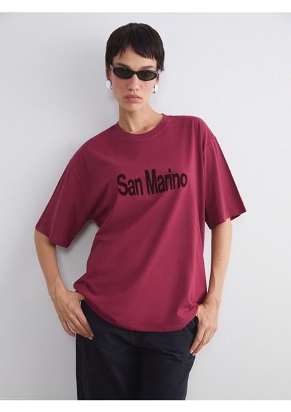 Yeni Sezon San Marino Baskılı Oversize Kadın Tişört