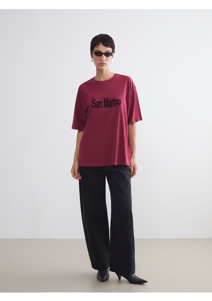 Yeni Sezon San Marino Baskılı Oversize Kadın Tişört fiyatları