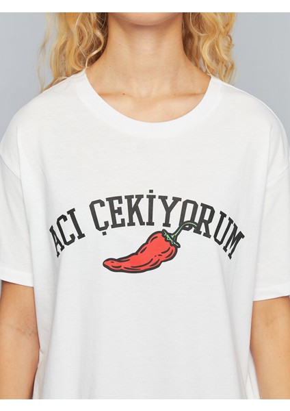 Yeni Sezon Bisiklet Yaka Slogan Baskılı Kadın Tişört modelleri