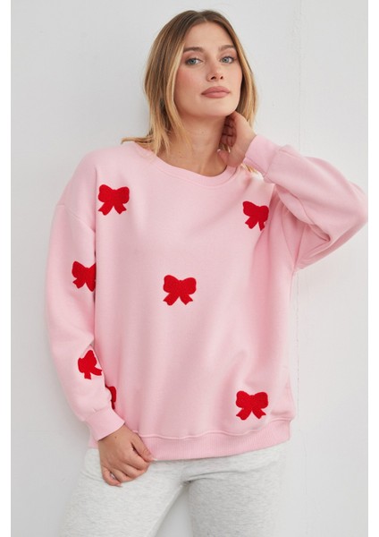 3 Iplik Fiyonk Nakışlı Oversize Sweatshirt