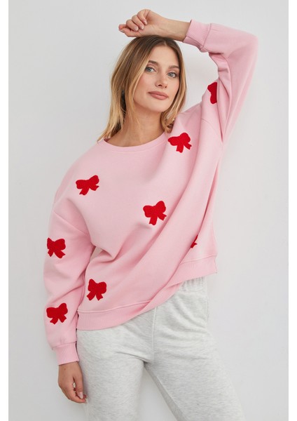 3 Iplik Fiyonk Nakışlı Oversize Sweatshirt