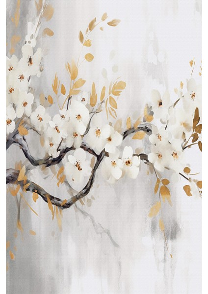 Beyaz Çiçek ve Altın Yaprak Desenli Tekstil Duvar Kağıdı modelleri