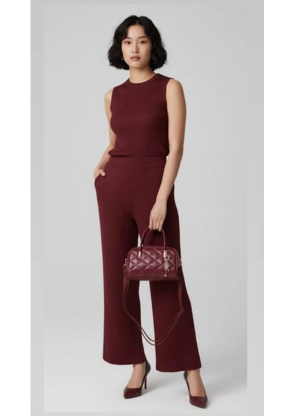 Suni Deri Charmlı Baklava Desenli Omuz Çantası