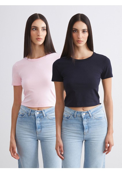 Yeni Sezon Bisiklet Yaka Kadın Crop 2'li