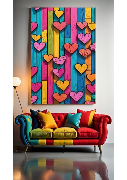 Çocuk Odası Kreş Renkli Kalpler Ev Duvar Salon Güzellik Salonu Ofis Dükkan Dekarasyon Kanvas Tablo