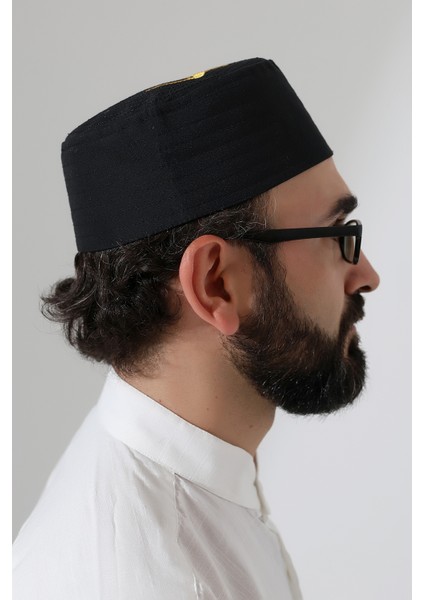 Elif Vav Nakışlı Kalıp Namaz Takkesi - Siyah indirimleri