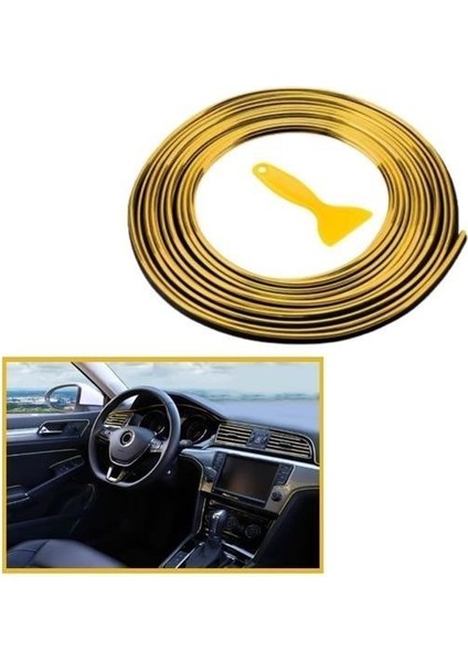 Buffer® Gold Araba Oto Trim Dekorasyon Şeridi Kauçuk Elastik Kolay Kurulum 5 Metre Şerit Bant