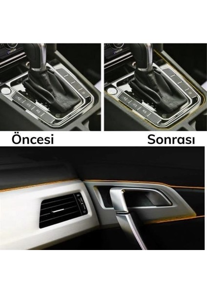 Buffer® Gold Araba Oto Trim Dekorasyon Şeridi Kauçuk Elastik Kolay Kurulum 5 Metre Şerit Bant