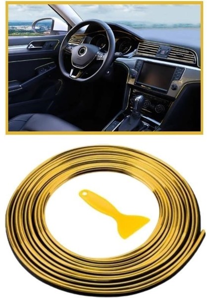 Buffer® Gold Araba Oto Trim Dekorasyon Şeridi Kauçuk Elastik Kolay Kurulum 5 Metre Şerit Bant