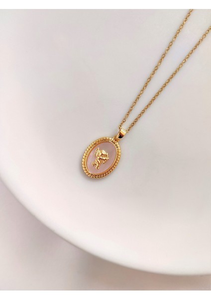 Kadın Paslanmaz Çelik Gold Oval Otantik Eros Aşk Tanrısı Figürlü Kolye indirimleri