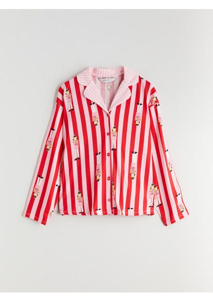 Yeni Sezon Gömlek Yaka Desenli Kadın Pijama Üstü