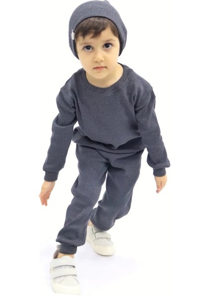 ANTRASİT Fitilli 3'lü Çocuk Takım (Şapka-Sweat-Eşofman)(2-7yaş) modelleri