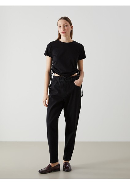 Yeni Sezon Beli Lastikli Slouchy Fit Kadın Jean Pantolon