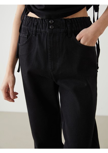 Yeni Sezon Beli Lastikli Slouchy Fit Kadın Jean Pantolon modelleri