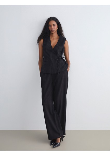 Yeni Sezon Kruvaze Yaka Keten Karışımlı Kadın Klasik Yelek fiyatları