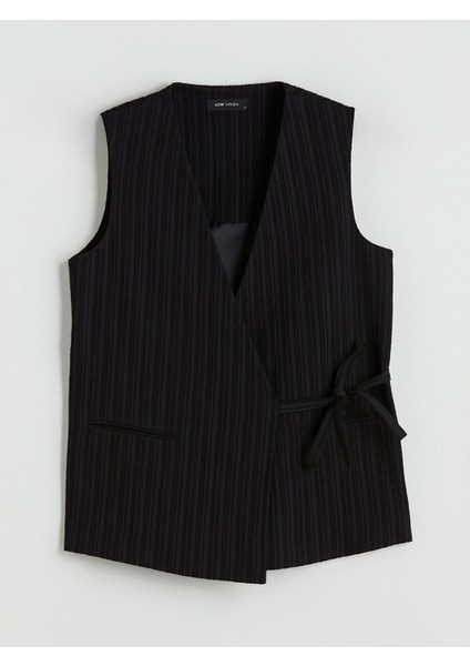 Yeni Sezon Kruvaze Yaka Keten Karışımlı Kadın Klasik Yelek indirimleri