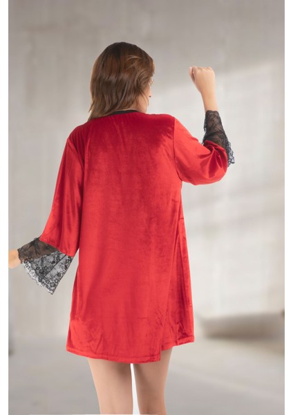 Kırmızı Kadife Sabahlık &amp; Gecelik Takım 2' Li fiyatları