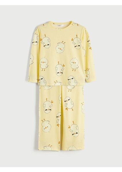 Yeni Sezon Bisiklet Yaka Baskılı Kadın Pijama Takımı