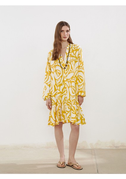 Yeni Sezon Kaçık Yaka Desenli Gömlek Elbise