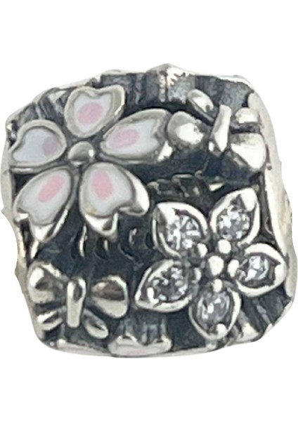 Çoklu Çiçek Kafes Işi Gümüş Charm