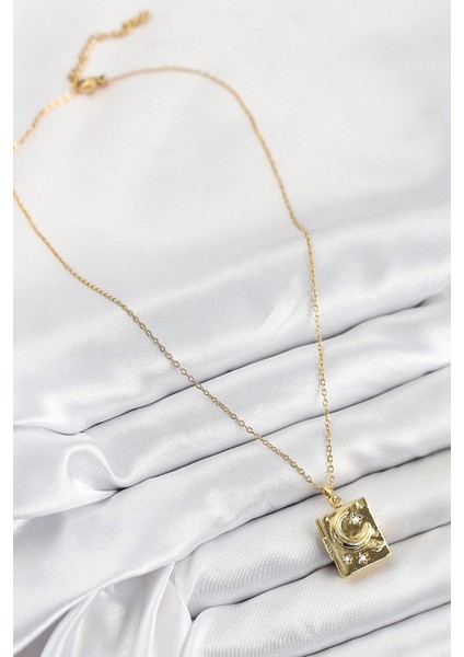 316L Çelik Zirkon Taşlı Açılabilr Kapaklı Kitap Model Gold Renk Kadın Kolye modelleri