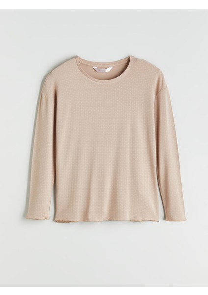 Yeni Sezon Bisiklet Yaka Puantiyeli Kadın Pijama Üstü