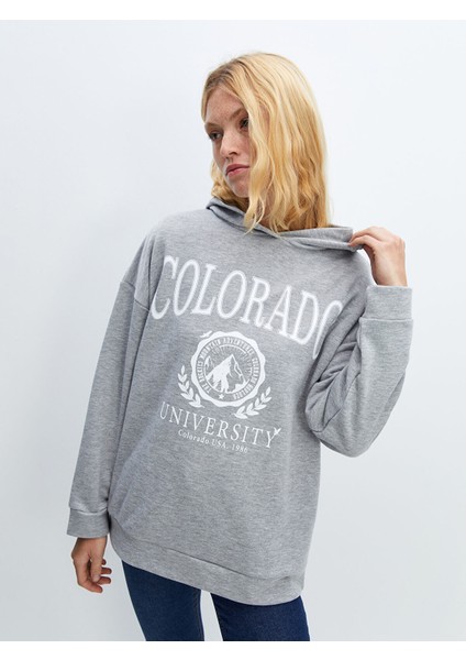 Yeni Sezon Kapüşonlu Baskılı Oversize Kadın Sweatshirt Tunik