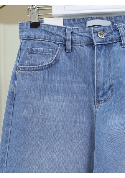 Çok Cepli Yüksek Bel Kot Pantolon -Buz Mavi modelleri