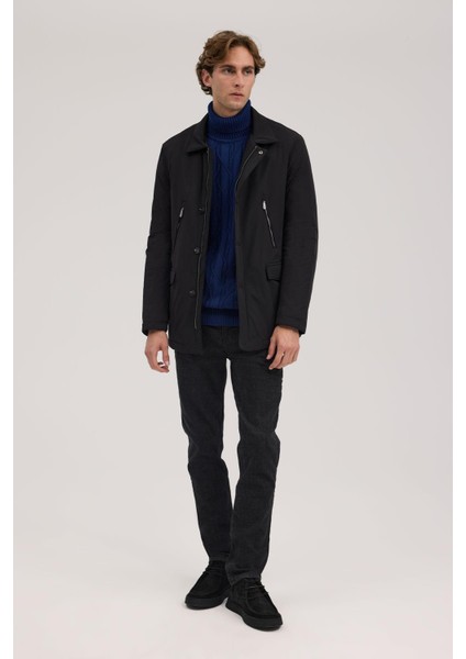 Siyah Comfort Fit Bebe Yaka Fermuarlı Mont fiyatları