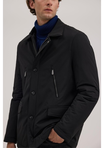 Siyah Comfort Fit Bebe Yaka Fermuarlı Mont modelleri