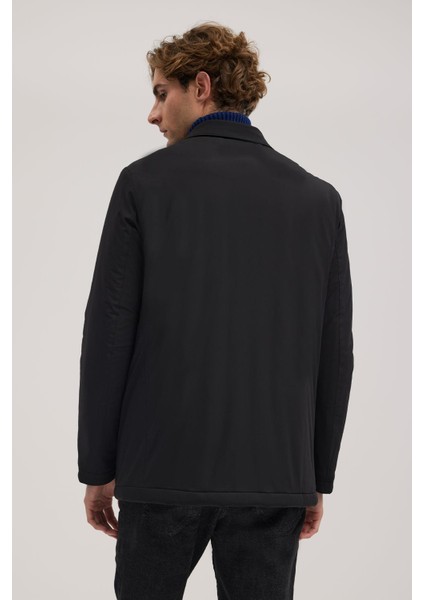 Siyah Comfort Fit Bebe Yaka Fermuarlı Mont fırsatları