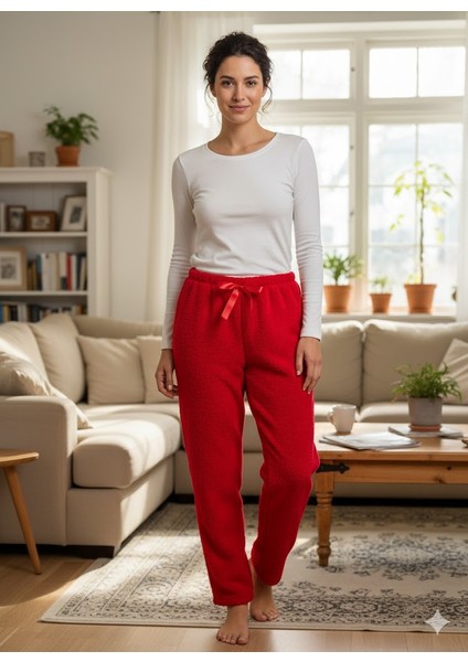 Kadın Kırmızı Polar Pijama Altı