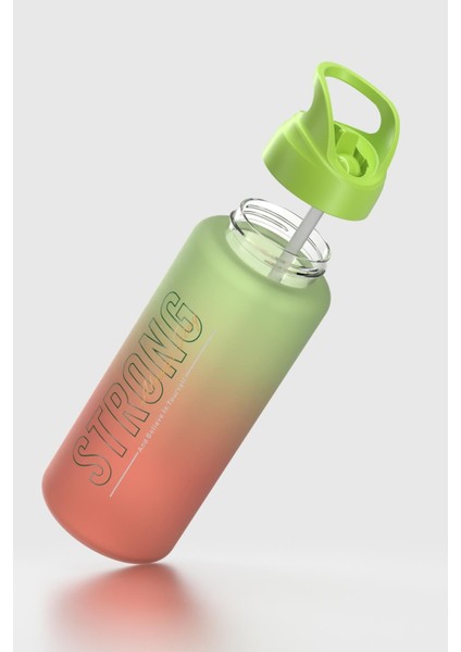 Moly Çift Renk Yazı Desenli 1000 ml Pipetli Mat Tritan Matara 912117 Yeşil-Turuncu modelleri