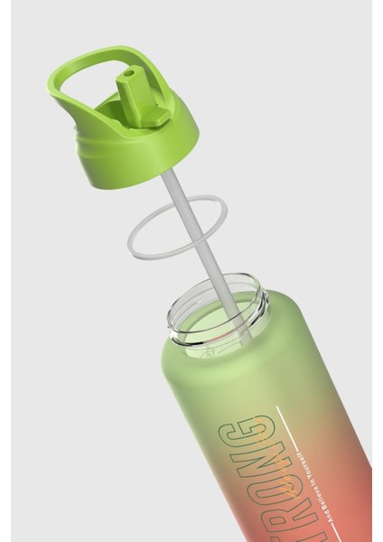 Moly Çift Renk Yazı Desenli 1000 ml Pipetli Mat Tritan Matara 912117 Yeşil-Turuncu fırsatları