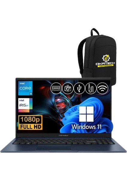 Vivobook 15 X1504VA-NJ2404 Intel Core I5-1334U 8 GB 512 GB SSD 15.6" Fhd W11PRO + Okatech Çanta