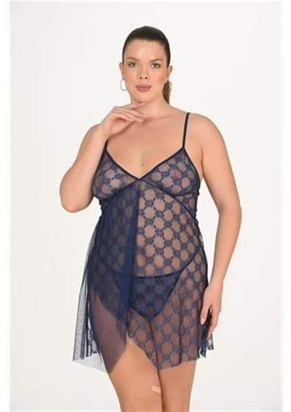 Arias Closet Büyük Beden Lacivert Gecelik 3046