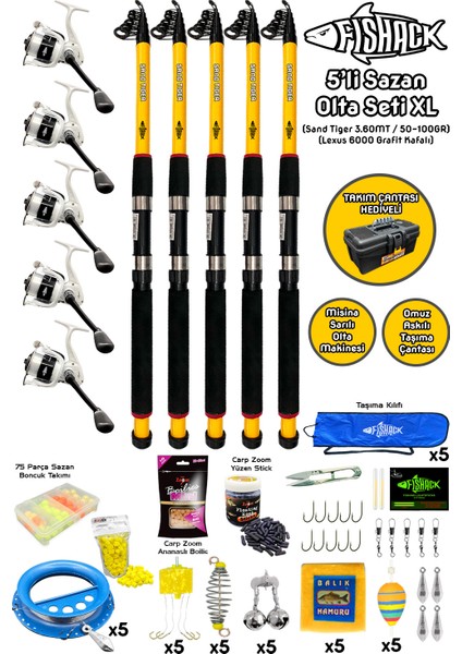 Tam Takım Sazan Olta Seti - 5'li Set - Xl - 3.60MT/50-100GR