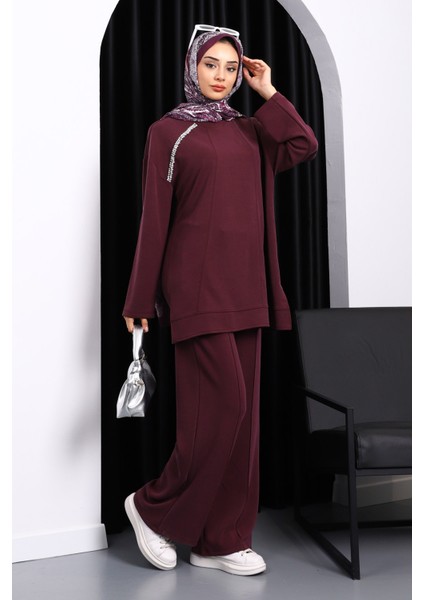 Mürdüm Taş Detaylı Tunik Pantolonlu Modal Takım fiyatları